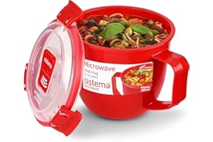 Sistema Mały kubek do zupy do kuchenki mikrofalowej, 565 ml, pojemnik na żywność do kuchenki mikrofalowej z otworami uwalniającymi parę, bez BPA, czerwony, 1 szt