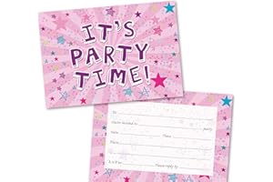 ABSOLUTELY YOURS Party Invitations Pack of 36. Pink Starburst Themed Invitation with Matching envelopes. 120 x 172mm. Party Invites, Birthday Party Invitations. Suitable for All Ages.