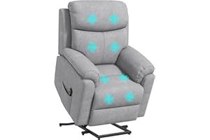 HOMCOM Power Lift Recliner Chair with 8 Point Massage, Electric Lift Chair for Elderly, Overstuffed Linen Fabric Riser and Reclining Armchair with Remote Control, Side Pockets, for Living Room, Grey