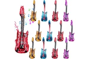 EMBHLITFE 12 piezas de guitarra inflable, instrumento musical inflable, guitarra rock, juguete con campanas, accesorios inflables para fiestas para niños y adultos, decoración de fiesta