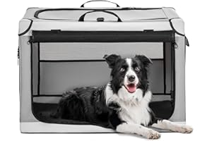 Petsfit Portable Dog Crate with Thicken Mat, Adjustable Fabric Sleeve, Breathable Mesh Doors, Soft Sided Dog Crate 76 cm L x 50 cm W x 49 cm H Gray