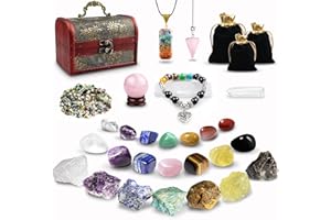 ECO-BAEERSS 32 Stück Kristalle Steine Set,Kristall Heilsteine,Heilkristalle Edelsteine 7 Kristallen,14 Chakra-Stein und Crystal Halskette mit Stoffbeutel für Meditation,Adventskalender,Reiki,Energieausgleich