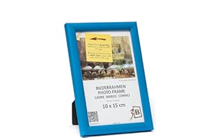 3-B Cadre ULM - cadre photo en bois, avec verre acrylique (10 x 15 cm, Bleu Clair)