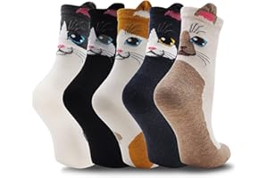 LOFIR Lustige Bunte Socken Damen Tier Muster Socken aus Baumwolle Mädchen Karikatur Katze Strümpfe Geschenk für Frauen, Größe 35-41, 5 Paare