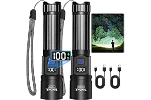 Torch Rechargeable 2 Pack, Torches Led Super Bright High Lumens, 5 Modes Zoomable Flashlight with LCD Digital Display, Powerf