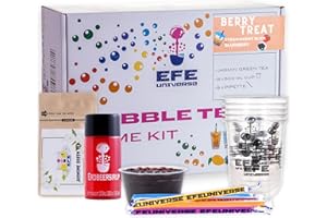 DMA-Z Bubble Tea DIY Heimset, Beere Vibes, 100% Vegetarisch und Glutenfrei Boba Set, Blaubeere Popping Boba Perlen, Erdbeer Sirup und Jasmin-Grüntee