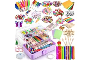 Gutenguy 3200+ Bastelsets für Kinder Bastelmaterial in Bastelkoffer, 32cm 3-Regal Mehrzweck Bastelbox DIY Bastelzubehör Bastelbedarf Material Set (Lavendel)