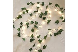 GUOCHENG Ivy Fairy String Lights, 5M 50LEDs Artificial Leaf Garland Light Strings with Timer, English Ivy Vine Lights for Wedding Balcony Wall Bedroom Home Decor-5m