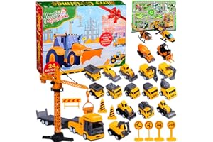 HARNYLOOM Calendrier de l'avent Voiture 2025 Garçon Enfant Majorette Tracteur Véhicule Construction Excavatrice Petite Voiture d'ingénierie 24 jours Cars Jouet Suprise Cadeau Noël 3-12 ans
