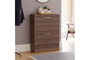 Vida Designs 2 Drawer Shoe Cabinet Cupboard Shoe Storage Pull Down Shoe Organisation Storage Organiser Wooden Furniture Unit (Walnut)