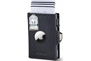 SF SCOFIELD Duality Airtag Wallet z kieszenią na monety, portfel na 8-10 kart, portfel męski z ochroną RFID, smukły portfel, etui na karty z kieszenią na Air Tag, Carbon - matowy czarny, Münzfach