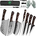 FULLHI Chef/Butcher Fish Knife Set, High Carbon Steel Hand Forged Boning Carving Knife With Knife Roll Bag For Kitchen, Camping, BBQ, 12 PCS