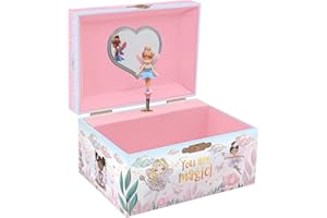 GIGGLE & HONEY Musical Fairy Jewellery Box for Girls - Kids Music Box with Spinning Fairy and Mirror, Princess Birthday Gifts for Little Girls, Jewellery Boxes for Ages 3-10 - 15.2 x 11.8 x 8.9 cm