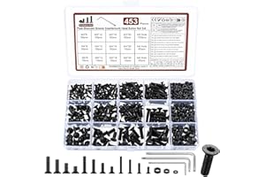 QJKEJI 450 Pcs M3 M4 M5 Vis à Tête Fraisée à Torx, Vis Boulons et Écrous Kit, Boulons Vis à Torx, Vis Boulons à Tête Plate Torx avec Ecrous Assortiment Kit pour Réparation, Noires, avec Clé