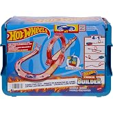 Hot Wheels Track Builder Flame Themed Aerobatic Set and 1 car, 16 tracks in combineable toy storage box