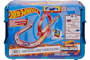 Hot Wheels Toy Car Track Set, Track Builder Playset Flame Stunt Pack with 16 Component Parts & 1:64 Scale Vehicle in Modular Storage Container, HMC04