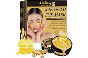 LINDURAY SKINCARE Patch Occhi al Collagene con 24K Gold, Maschera Idratante Antirughe per Occhiaie e Borse, Aiuta a Ridurre Gonfiore, Trattamento Rigenerante per Pelle Delicata, 60 Pezzi