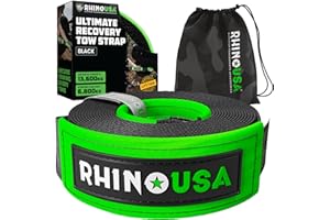 Rhino USA Cinghia di Traino (7,6 cm x 6,1 m) - Resistenza alla Rottura di 13.600 kg - Corda di Recupero di Emergenza per Camion, UTV, ATV - Cinghia di Recupero Heavy Duty per Uso Offroad 4X4 - Nera
