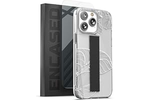 Encased Funda de Agarre de Dedo diseñada para iPhone 14 Pro con Correa de Mano y Protector de Pantalla (Soporte para teléfono con Anillo elástico), Hoja de Encaje Blanco