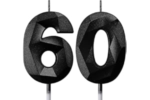 DERATTA Geburtstagskerzen Zahlen Kerze 60 Tortendeko 60. Geburtstag Mann Frau Kerzen Geburtstag Schwarz Zahlen Geburtstagskerzen für Torte