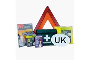 Sakura EU Travel and First Aid Kit - Warning Triangle, Beam Converters, Breathalyser, Bulb Kit, Hi-Vis Vest, Magnetic GB Sticker Perfect for Car, Home, Work