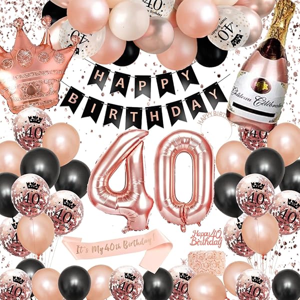 Kit 40 Ans Anniversaire Couronne Tiare Écharpe Or Rose - Diadème Cristal + Topper Gâteau + Bannière