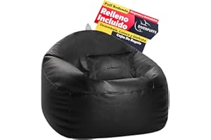 Diverpuff Puff Redondo Negro Pélota Bean Bag XXL Polipiel con Relleno Y Cojín Incluido Elegante y Comodo Resistente Waterproof Uso Interior Exterior Habitación Infantil Gamer Sala Juegos Salón
