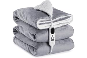 MIA&COCO Manta Eléctrica Grande Térmica para Cama 130x180cm 10 Niveles de Calor y Temporizador de Apagado Automático de 1~9 Horas para Protección, Pantalla LED, para Cama Hogar y Oficina, Franela Lavable, Gris