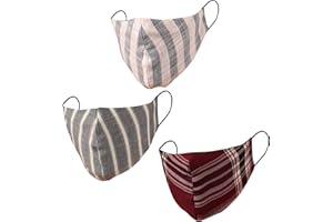 Touchstone Checked Cotton Face Masks Small Size Reusable Washable Handcrafted Double Layer for women, men. (Pack of 3). Blue Brown