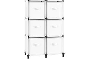SONGMICS Estantería Modular, Cubo de Ropa con Cajas de Almacenaje, Armario Modular de 6 Compartimentos, Personalizable, Expandible, Ahorro de Espacio, Dormitorio, Blanco Nube LPC062W06