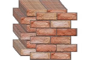 TFCIOD Carta da Parati Adesiva 3D Muro, 10 Pezzi 30x30cm Mattoncini Adesivi da Parete, 3D Piastrelle Adesive per Pareti, Pannelli Decorativi 3D per Parete, per Cucina Bagno Camera da Letto (Mattone Rosso)