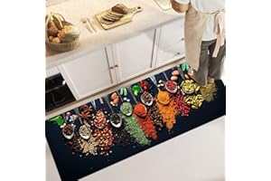 Fchen art Large Rustic Style Kitchen Doormat Colourful Spices for Cooking on Each Spoon Non-Slip Carpet Runner for Bedroom Kitchen Farmhouse 150 x 60 cm