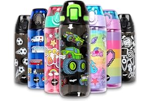 fringoo - Monster Trucks - Borracce senza BPA - Borraccia in paglia nera - Borraccia riutilizzabile - 600 ml / 20 Oz