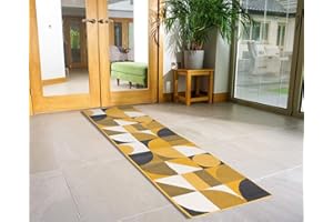 Bravich Modern Geometric Pattern Very Long Hallway Hall Runner Narrow Rugs Custom Length Grey Mustard Stair Carpet Mats 60x150CM (2'X5')