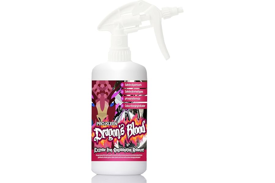 Pro-Kleen Dragon's Blood Extreme Iron Contamination Fallout Remover - Safe for Use on all Wheel Types (1L) Super Concentrated, Fast Acting Alloy Wheel Cleaner - Safe on all Paintwork, Glass and more