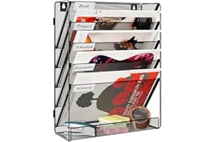 TQVAI 6 Compartimentos Malla Metálica Revistero Pared Papeles A4 Documentos Organizador Colgante Oficina Archivador de Organizador Herramientas Pared, Negro