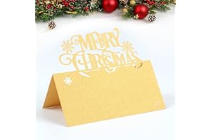 HOMO TRENDS 50 Merry Christmas Place Cards - Gold Xmas Table Settings Seat Cards for Wedding Party Decoration