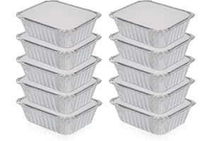 Euro Classic Pack of 10 Aluminum Container Pans with Lids ~ Foil Trays with Lids ~ Good for Baking, Cooking, Storing and Freezing ~ Small Portion Size 11.cm x 14cm (4.5inch x 5.5inch)