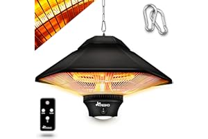 TRESKO Chauffage Radiant Mural Infrarouge | 1200W + Télécommande + Affichage LED | Radiateur Rayonnant Électrique de Terrase | 2 Niveaux de Chaleur | Chauffage de Plafond (Noir)