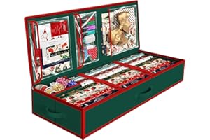 Simple Houseware 41.5" Wrapping Paper Storage Organizer - Fits 40 Rolls with Adjustable Straps, Interior Divider for Ribbons & Bows, 3 Clear Pockets for Gift Bags & Tools, 41.5''L x 16''W, Green