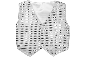 TiaoBug Enfant Garçon Gilet à Paillettes Brillant Veste sans Manches Chemise Vestons Costume de Danse Performance Mariage Baptême Cérémonie Manteau 7-14 Ans