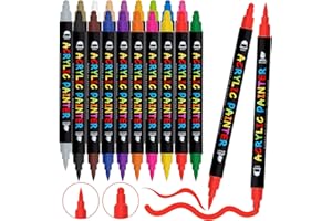 Tesquio Acrylstifte für Steine Wasserfest Dual Tip 18 Farben Stifte Steine Bemalen Wasserfest Multimarker Steine Zum Bemalen Acrylmarker für Holz, Leinwand, Glas, Papier, Keramik