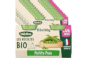 Blédina - Les Récoltes Bio - 24 petits pots pour bébé - Petits Pois dès 4/6 mois (Pack de 12x2 pots)