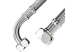 VARIOSAN Tuyau flexible 17673, 3/8" ÜWM x 3/8" ÜWM avec coude à 90°, 300 mm, gaine en acier inoxydable, certifié DVGW, eau potable, tuyau blindé flexible