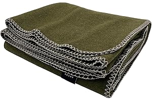EKTOS 100% Virgin Wool Blanket, 90" x 108", Best Camp Bedding, Extra Large, Washable (Olive Green, King Size)