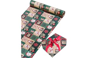 TOYPOPOR Rouleau Papier Cadeau Noël 44cm x 30m, 13 Modèles D'emballage, 100 g/m² Recyclé Biodégradable pour Anniversaire, Vacances (Petit Père Noël)