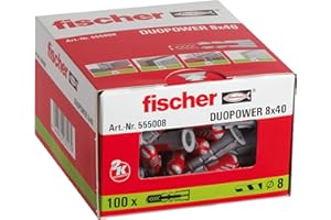 Fischer Duopower Kołki Rozporowe, Czerwony/Szary, 8 mm x 40 mm (100 Sztuk)