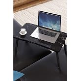 interGO-Color Laptop Coffee Table Foldable Bed Seat Mounted Breakfast Computer Coffee Table (Black Marble)