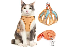 Onlyesh Katzengeschirr mit Leine, Verstellbares Katzengeschirr mit Leine Ausbruchsicher - 150cm Katzenleine, Katzengeschirr Ausbruchsicher mit Reflektierenden Streifen, Orange, S