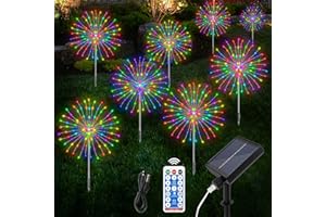 Aourow Luces Solares LED Exterior Jardin, 8 Piezas Exterior Solares Fuegos Artificiales Luces con 8 Modos＆4 Niveles de Brillo,RGB Luz Solar Exterior para la Decoración Balcón Patio IP65